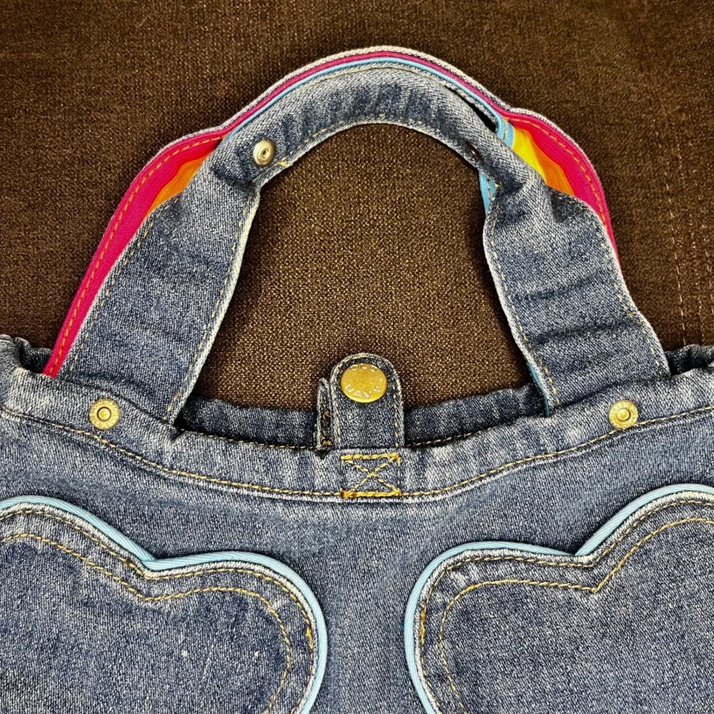 Old Navy Kids Denim Rainbow Heart Handbag‎ Purse Kidcore Y2K Rainbow Hearts